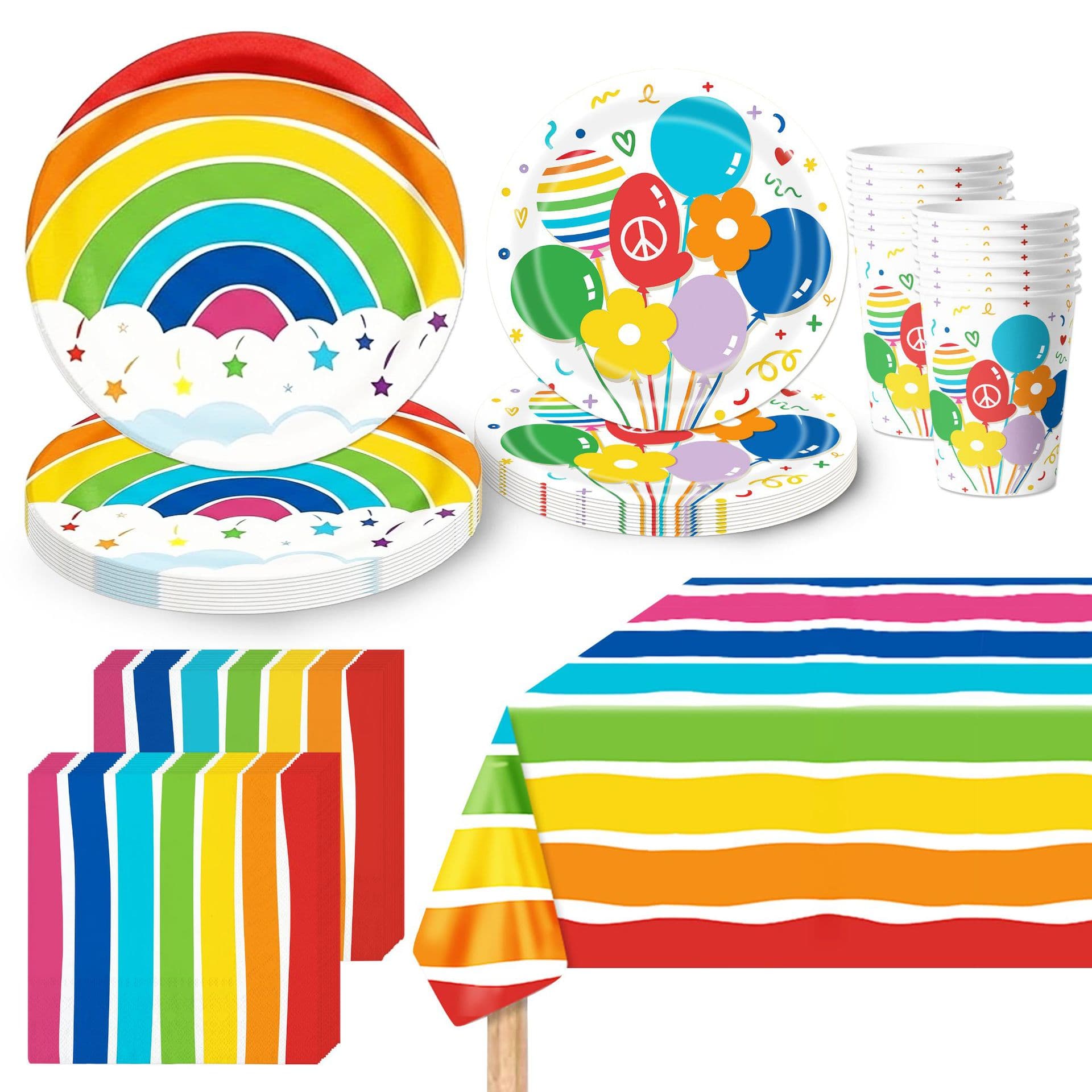 Rainbow Balloon Party Decoration Disposable Tableware Set Paper Plate Paper Cup Tissue Paper Tablecloth