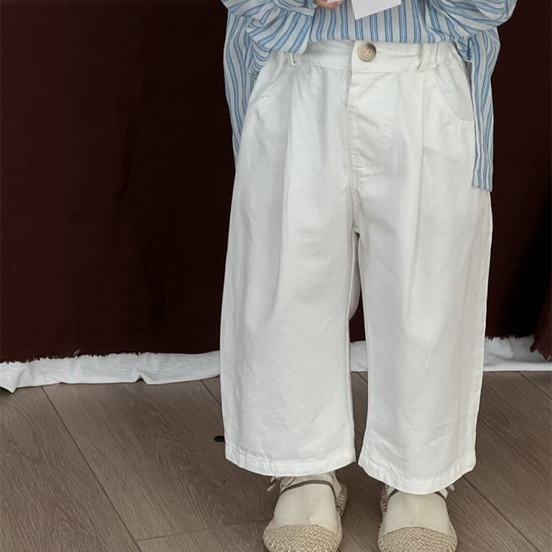 Xifan 2024 Autumn New Children's Korean Cotton Washed Straight Leg Pants Simple Button Pleated Trousers for Boys and Girls