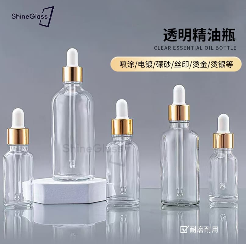 Clear Glass Essential Oil Dispensing Bottle Multiple Sizes Travel Portable Essence Bottle 5-100ml Thick Rubber-Tip Dropper Bottle