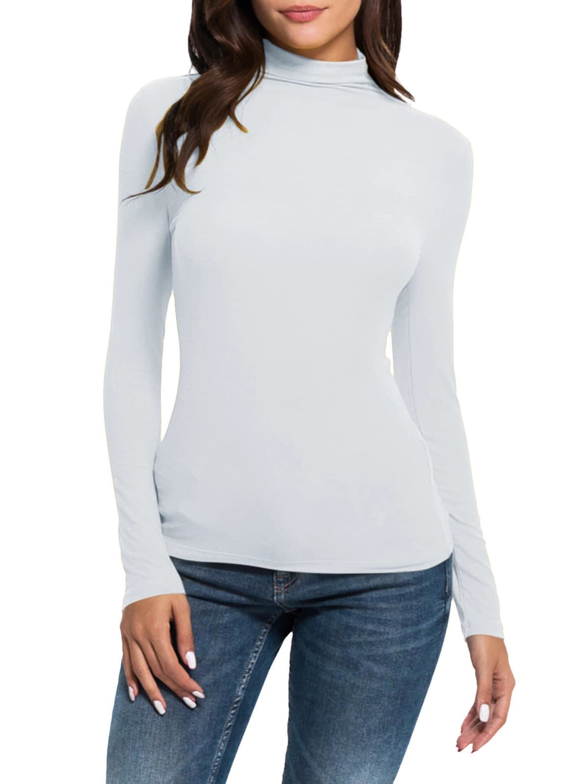 Cross-Border Amazon Wish European and American Clothing 2025 Autumn and Winter New Pure Color High Collar Slim Long-Sleeved Base Layer Top
