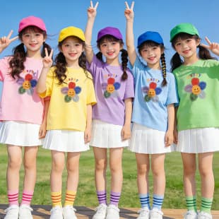 Factory Wholesale Kids T-Shirt, Kindergarten Summer Short Sleeve Team Wear, Sports Day Cheerleading Performance Clothes