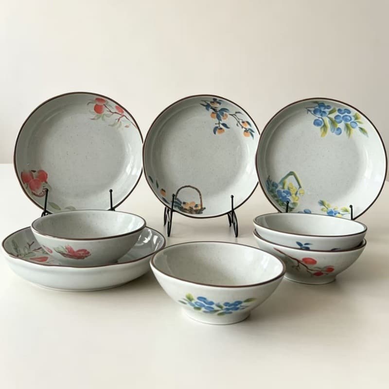 Chinese-Style Household Ceramic Bowls and Plates, Underglaze Color Dining Bowls, Retro Chinese-Style Bowls, Noodle Bowls, Soup Bowls, Dish Plates, Dinner Plates