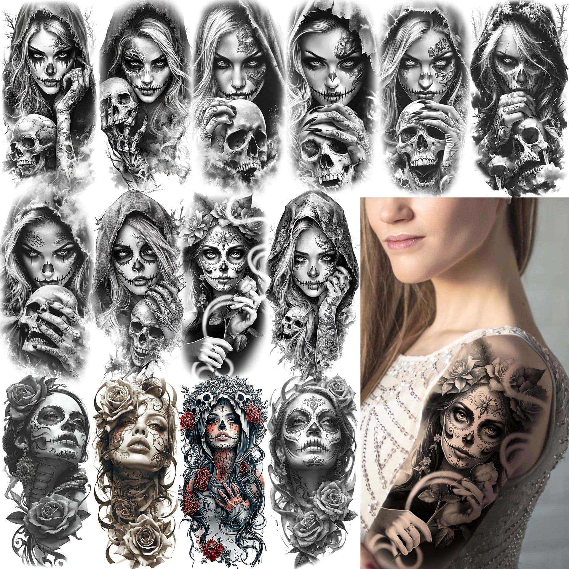 Cross-border realistic skull dark character tattoo stickers arm calf tattoo stickers Amazon TK European and American Tattoo