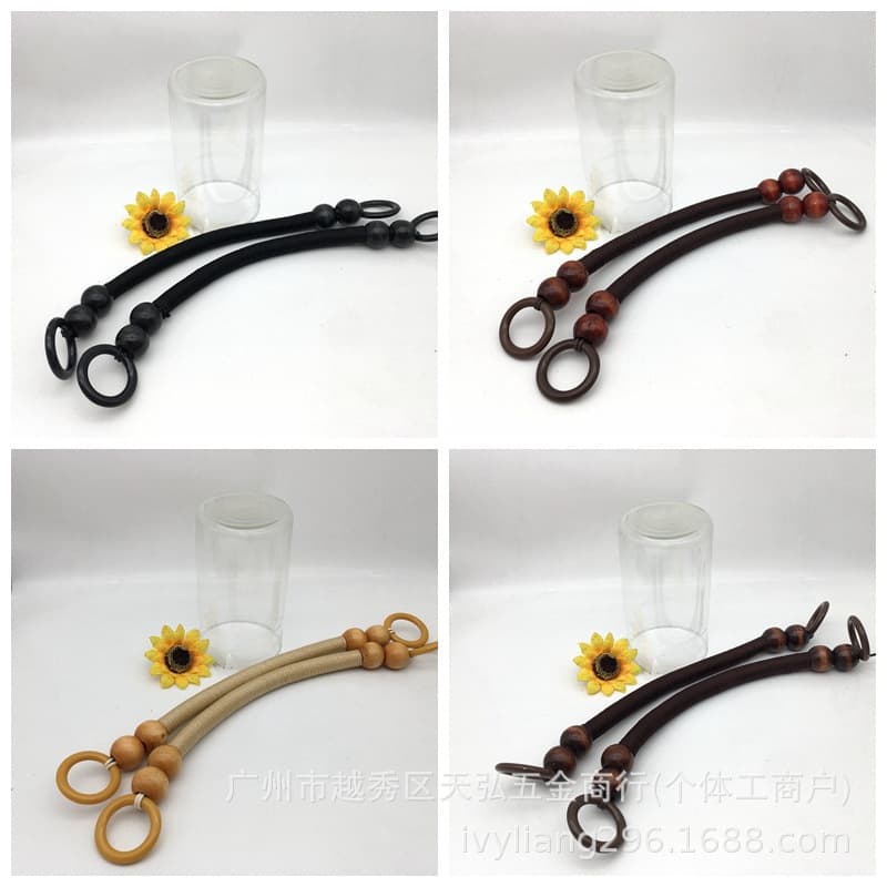 36CM round beaded rope woven wooden handle, multi-colored wooden bead handle, handmade bag handle.
