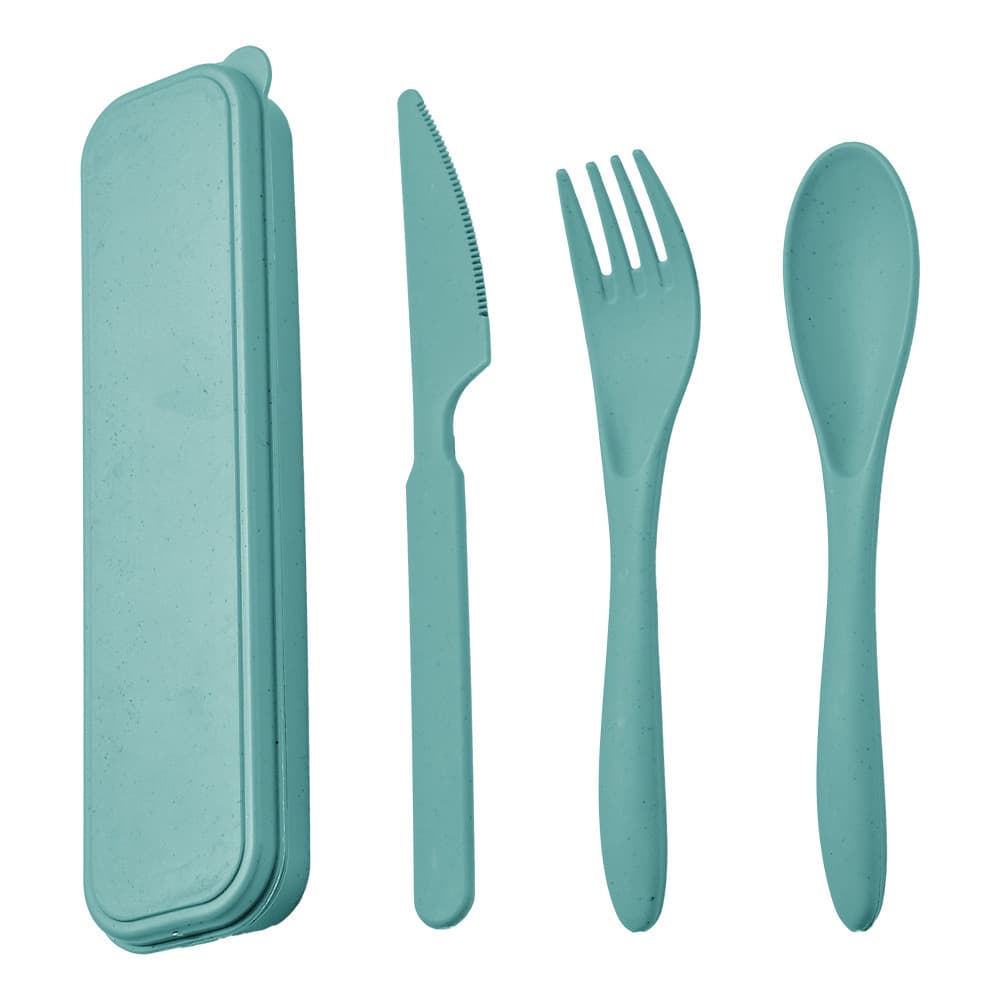 Cross-border Wheat Straw Cutlery Travel Portable Utensil Set Plastic Knife Fork Spoon Gift with LOGO 3-Piece Set