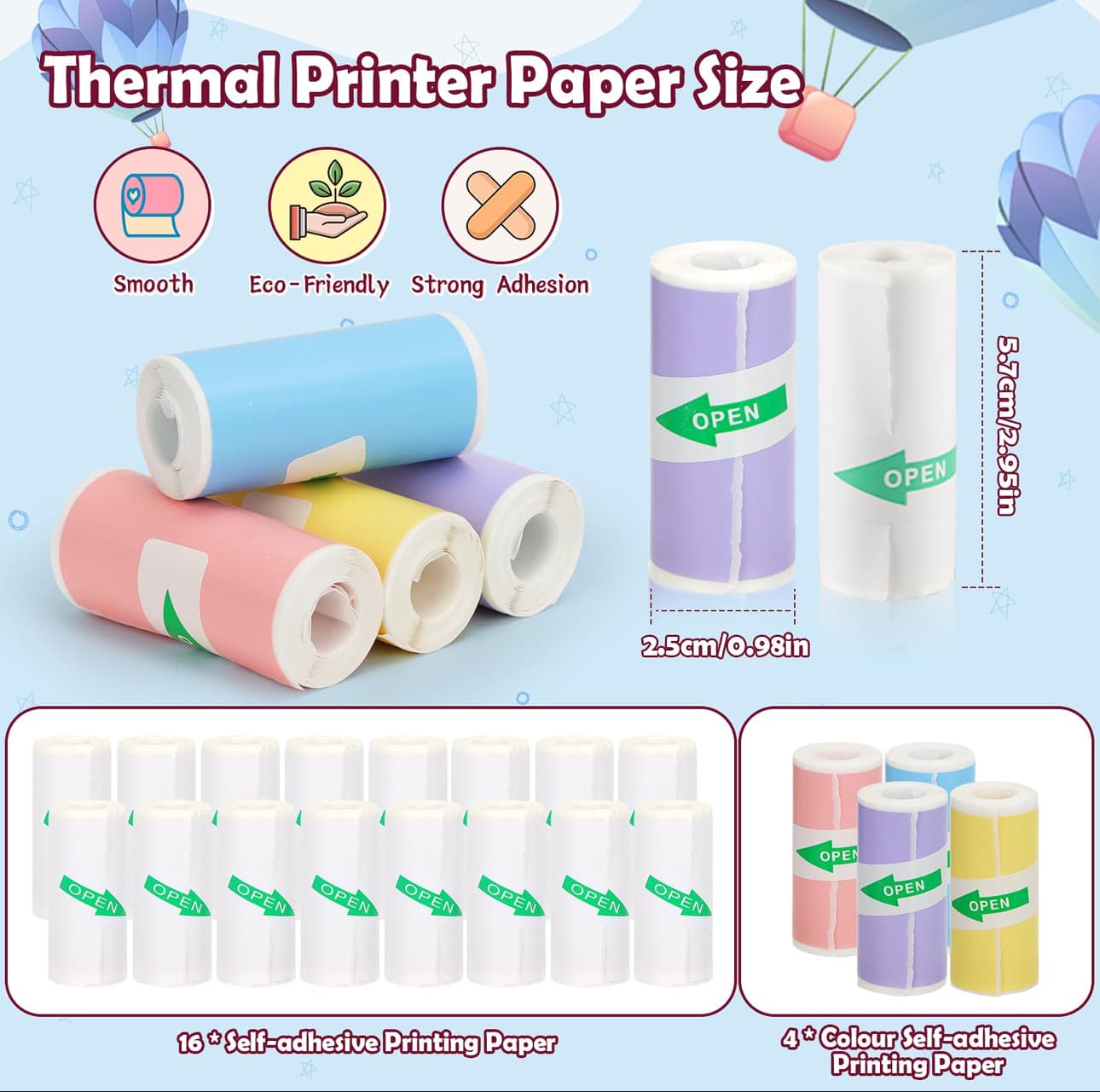Meow Machine Mistake Printing Paper 57×25 White Adhesive Continuous Printing Paper, Three-Proof Thermal Label Stickers