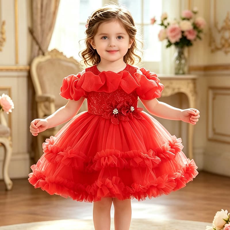 New ready-made children's dress flower lace wedding dress princess dress baby girl one year old dress kids dress