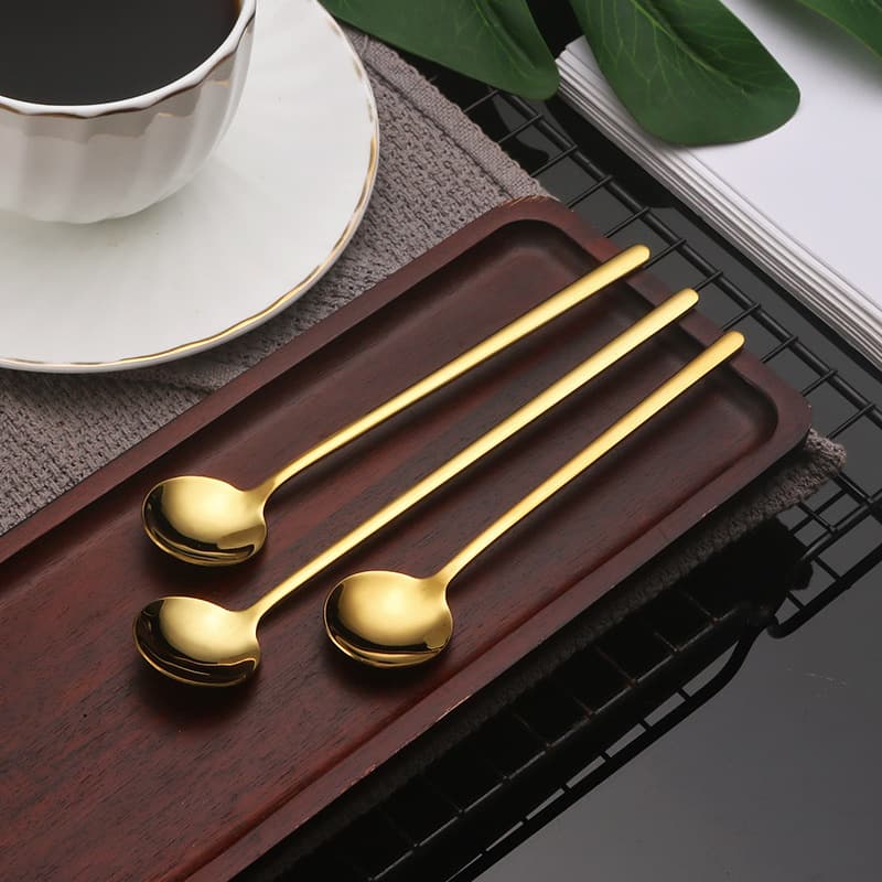 Stainless Steel New Small Round Spoon Long Handle Spoon Coffee Spoon Ice Scoop High Aesthetics Household Souvenir Wholesale Spoon Golden