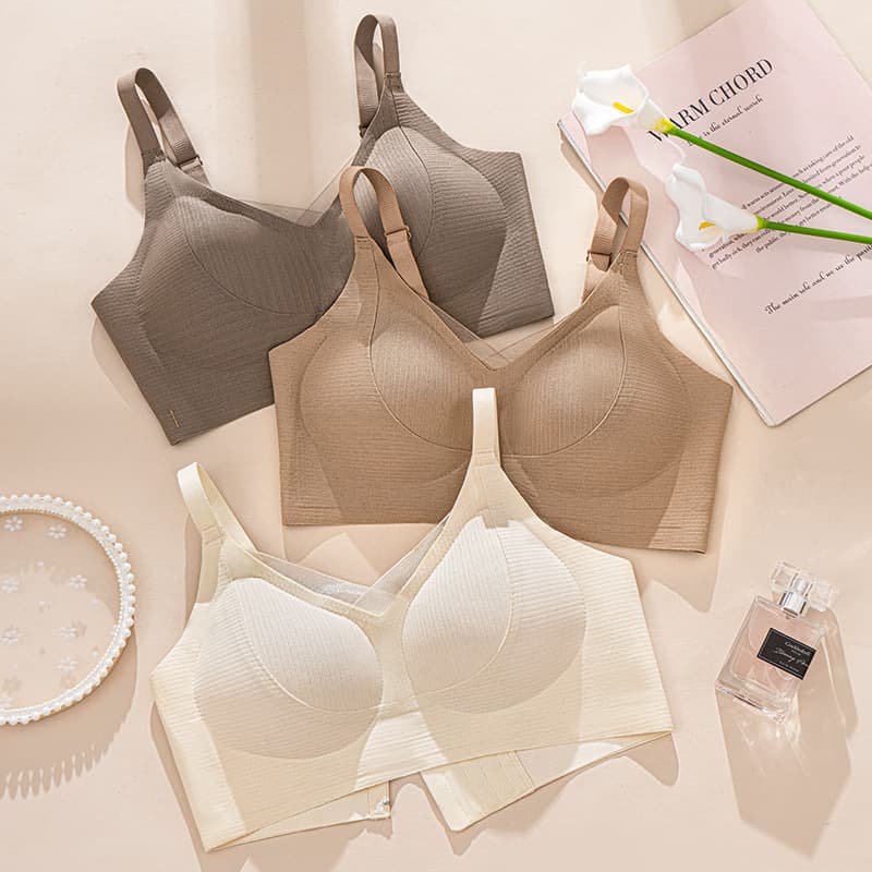 V-Neck Mesh Seamless Bra for Women, Soft Support Lift Fixed Cup, Back Hook Closure, Anti-Sagging Sports Camisole