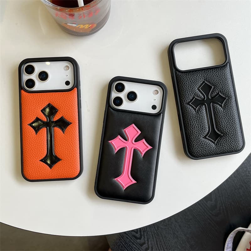 Chrome Hearts 17 Pro Leather Phone Case for iPhone16 Cross-border Cross Premium Anti-drop Protective Cover
