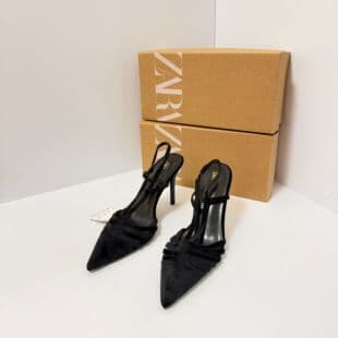 ZA2026 Spring/Summer New French Toe-Covering Sandals for Women, Elegant Pointed-Toe Back-Strap Buckle Open-Back High Heel Shoes