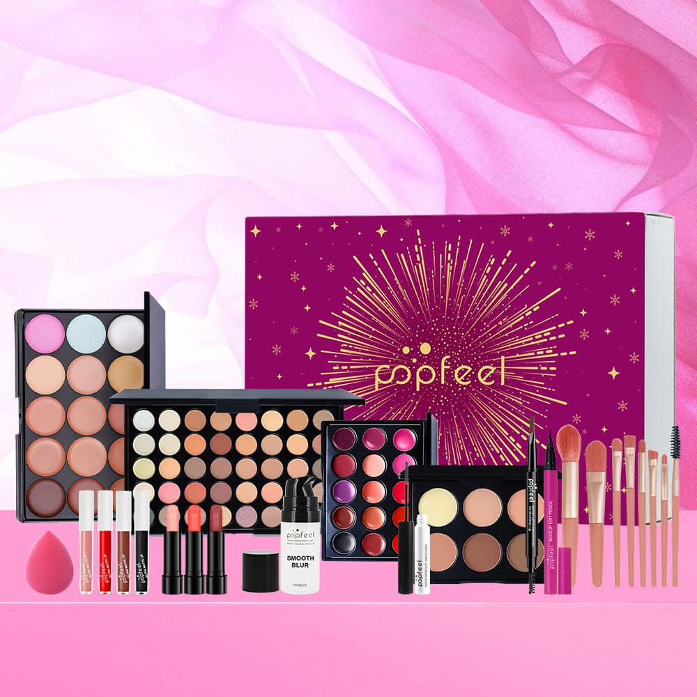 POPFEEL Makeup Set Eyeshadow Lip Gloss Brush Full Kit Gift Box