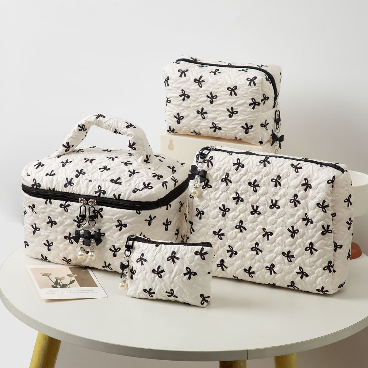 New Bow Cosmetic Bag Large Capacity Handbag Tote Wash Bag Women's Makeup Lipstick Storage Pouch