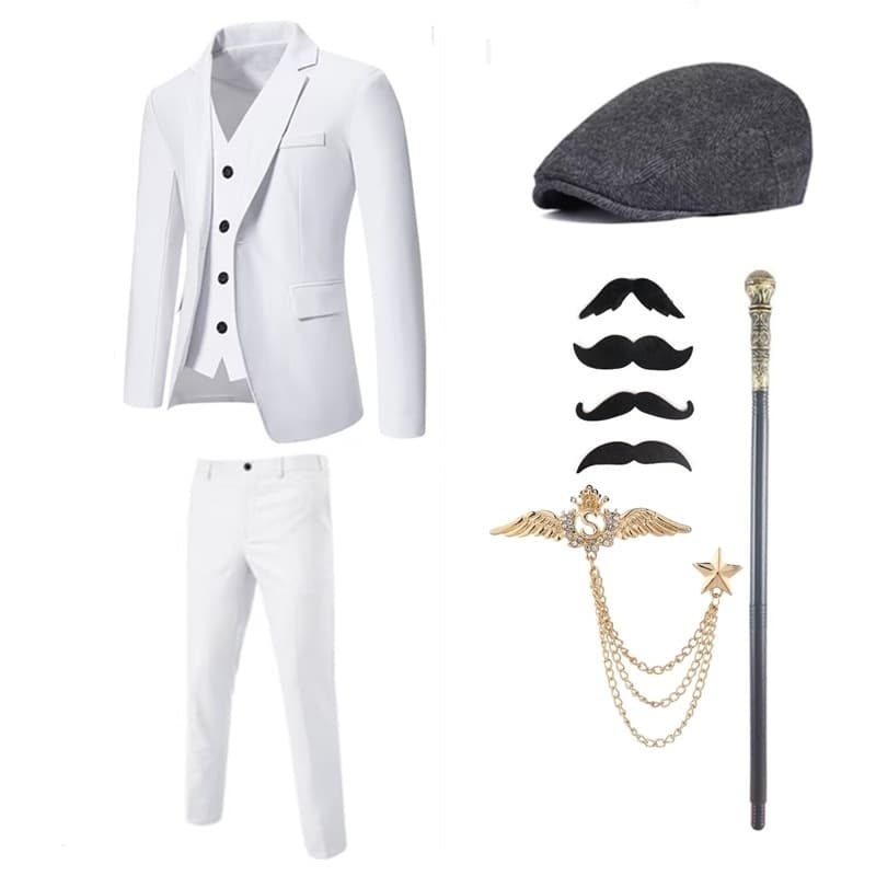 Amazon 1920s Gatsby Suit Hat Men's Suit Vest Shirt Engagement Party Outfit Long Sleeve Slim Fit