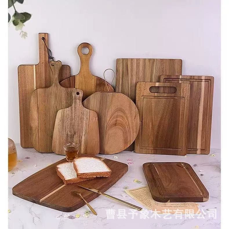 Acacia wood square cutting board for kitchen countertops, restaurant chopping block and fruit/dessert display plate.