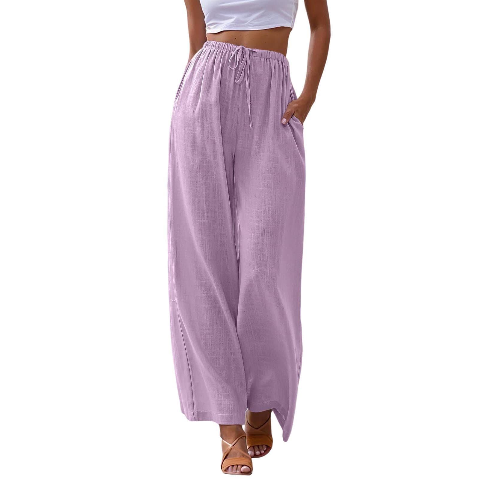 2026 Summer New Women's Solid Color Casual Pants Versatile Loose Pants Simple Drawstring Elastic Straight Wide-Leg Pants