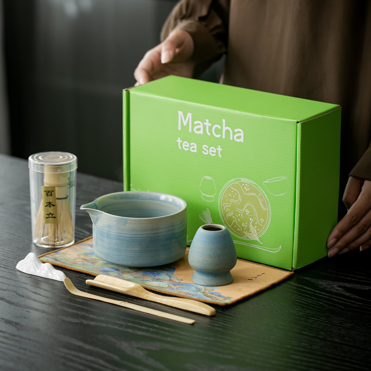 Cross-border Japanese-style spouted matcha bowl, ceramic tea whisk, tea whisk stand, matcha whisk, Hyakuhon-stand, Song Dynasty tea ceremony set