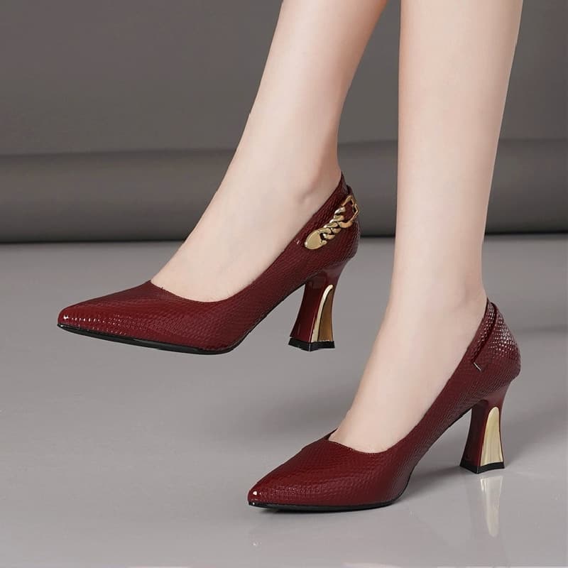 Pointed Toe Chunky Heel Women's Shoes Spring Summer New Style Elegant High Heels Slip-On Work Shoes Large Size Female Footwear