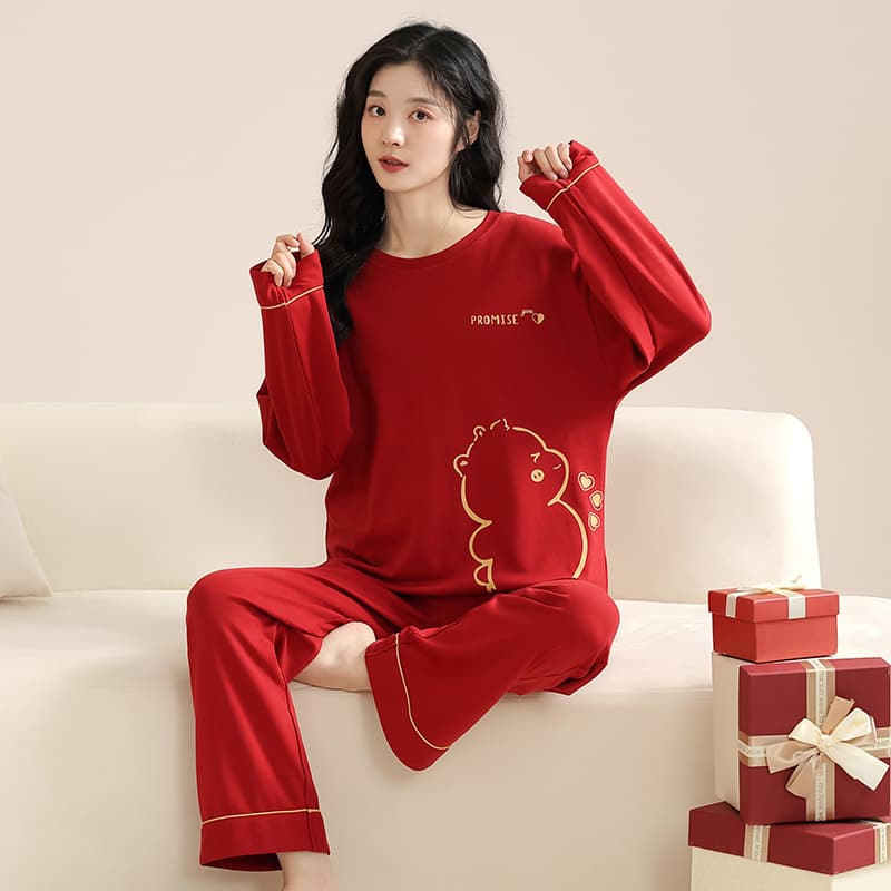 Wedding Newlywed Pajamas for Women Spring/Autumn 2025 New Style Pure Cotton Long Sleeve Bride Red Zodiac Year Can Be Worn Outdoors Homewear