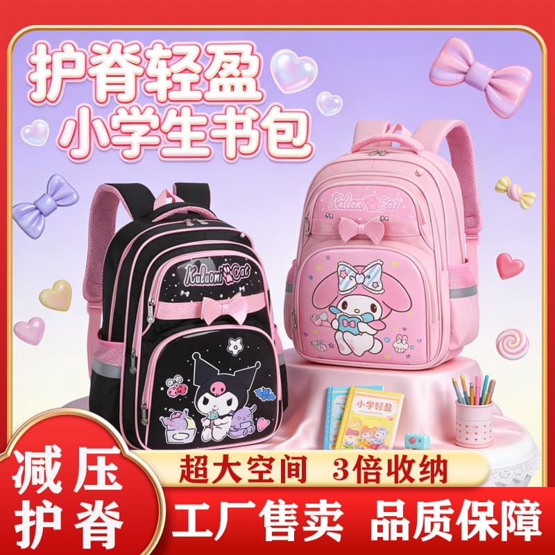 Cross-Border New Model Girls' Schoolbags for Primary School Students Grades 1-6, Large Capacity, Lightweight Backpacks