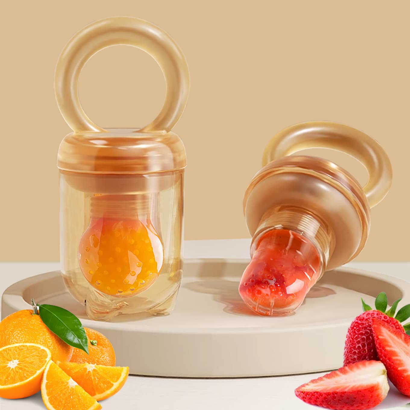 Baby Fruit Feeder Silicone Teether Pacifier for Puree Snacks, Baby Chew Toy, Full Silicone