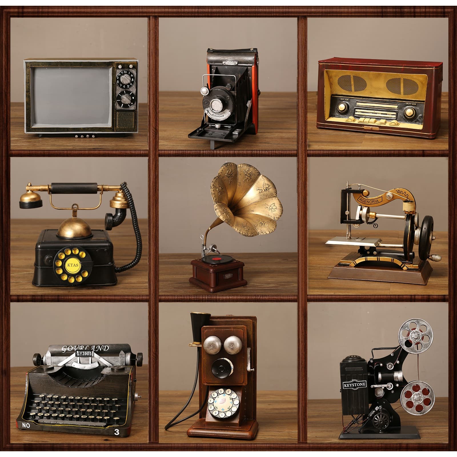 Vintage Retro Old Objects Black and White TV Old Radio Phonograph Telephone Model Prop Decorative Ornament