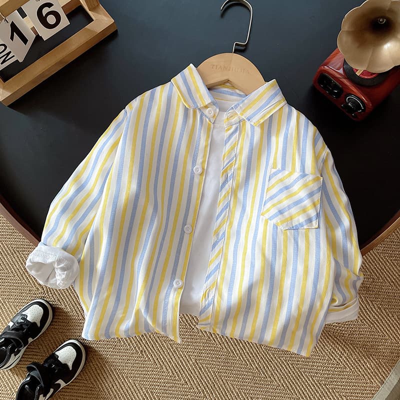Children's Striped Shirt Korean Style Boy Autumn Fashion Baby Top Casual Handsome Jacket Stylish