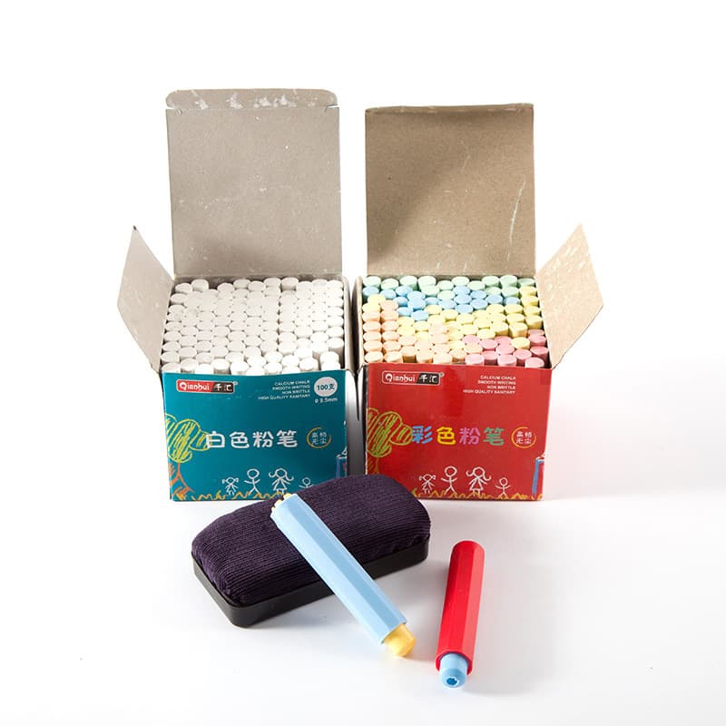 Teacher's writing tools, 100 white chalks, colored dustless chalk, black and green chalk, whiteboard accessories, office and teaching supplies.