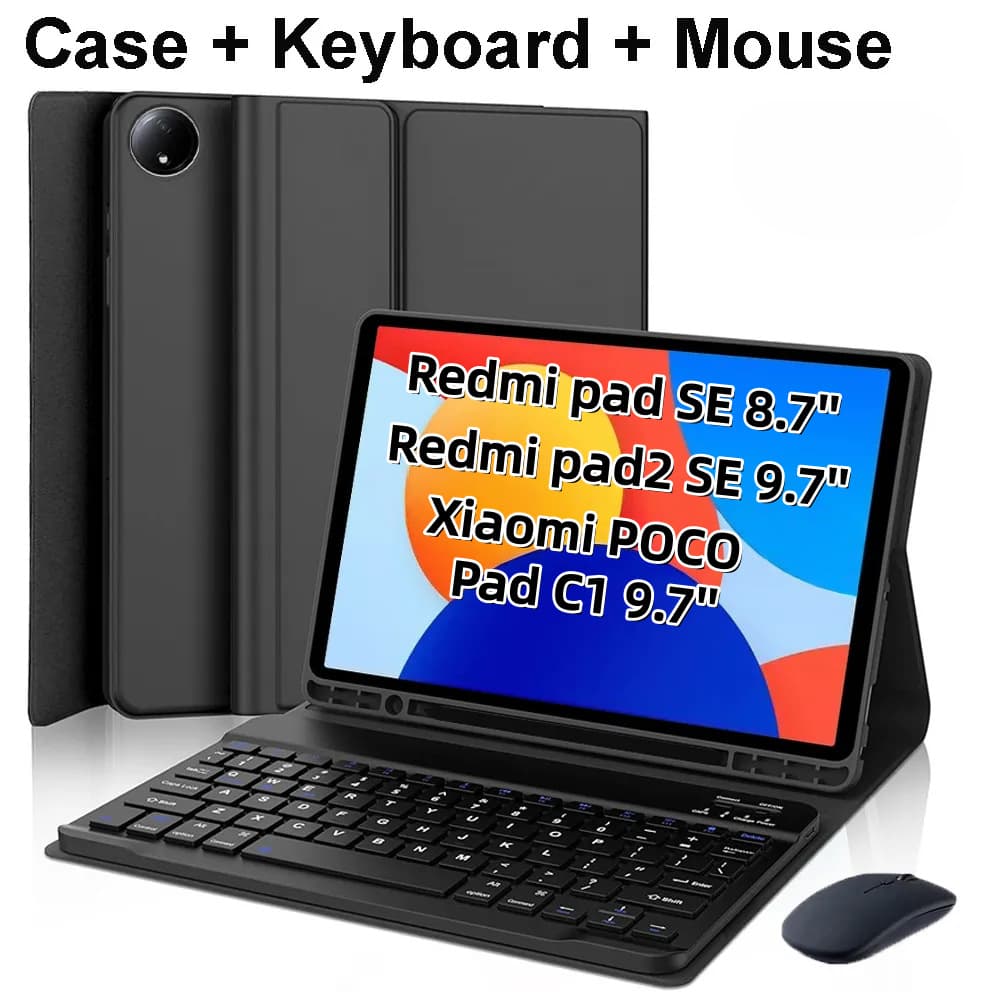 Compatible with Redmi Pad 2 SE 9.7 Tablet Case Xiaomi POCO C1 Wireless Bluetooth Keyboard