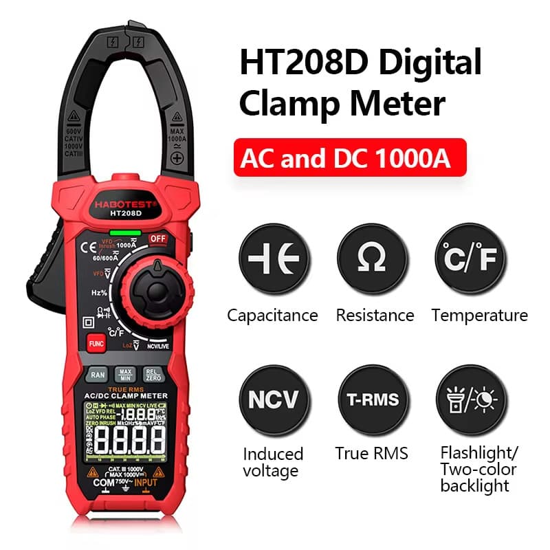 HT208D HABOTEST Clamp Multimeter AC/DC Voltage Current Measuring Meter