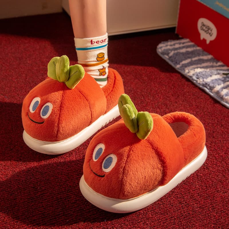 Carrot Pattern Cotton Slippers for Women 2025 New Indoor Home Fleece Lined Winter Shoes