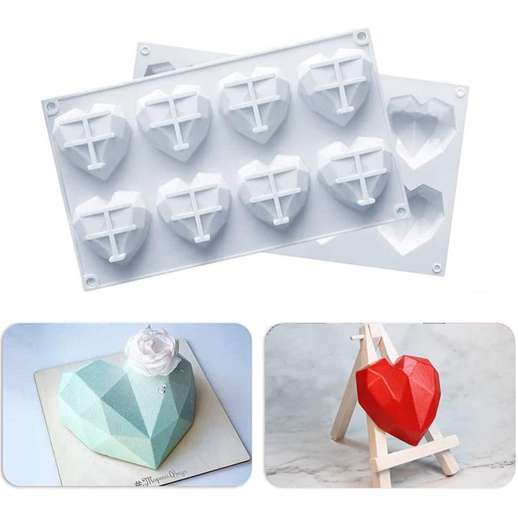 Cross-border Baking DIY Mousse Chocolate Mold Silicone 8-Cavity Diamond Small Heart Chocolate Cake Mold Handmade