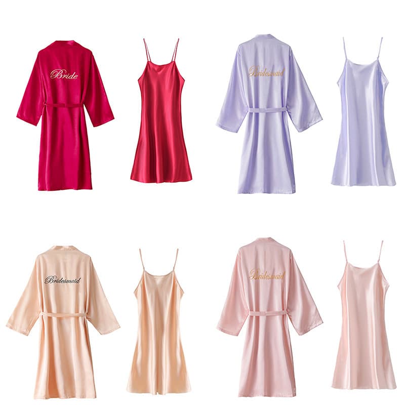 Women's Long Robe Spring/Summer Silk-like Embroidered Morning Robe Bride Bridesmaid Wedding Robe