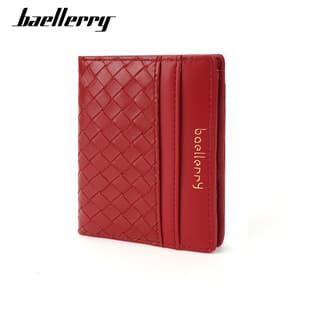 baellerry New Women's Short Wallet, European and American Fashion Woven Texture Snap Closure Money Clip, Thin Two-fold Leather Wallet