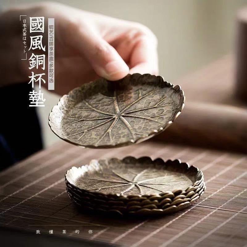 Wholesale pure copper tea coasters, handmade exquisite tea coasters, retro pure copper teacups, tea sets, tea ceremony accessories for home use.