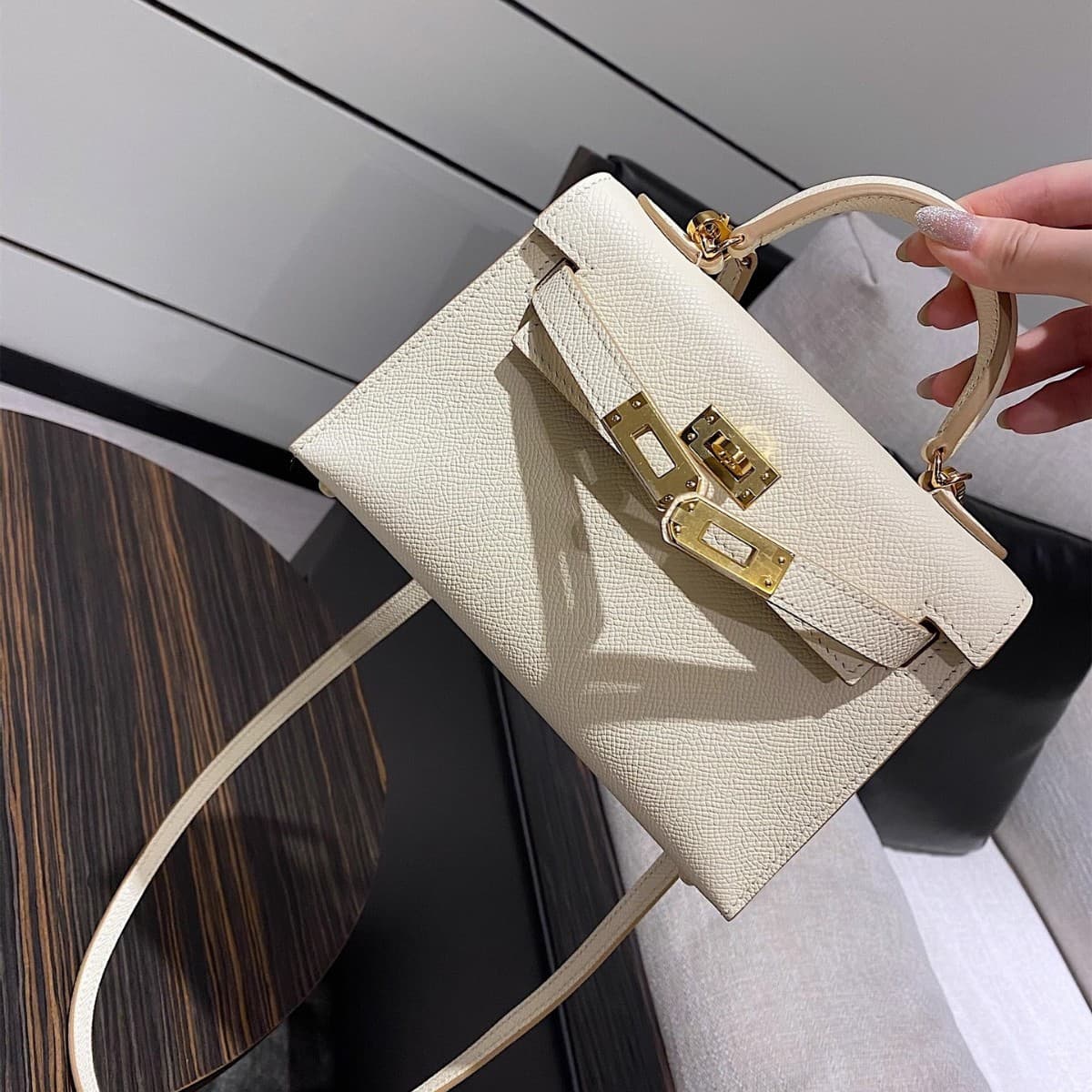 Genuine Leather Elephant Gray Kelly Bag Premium Versatile Gift Handbag 2025 Summer Women's Commuter Crossbody Bag
