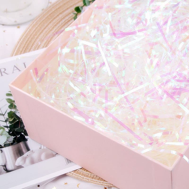 500g rainbow iridescent strands gift box decorative filler transparent PP strands raffia grass strands packaging accent filling materials