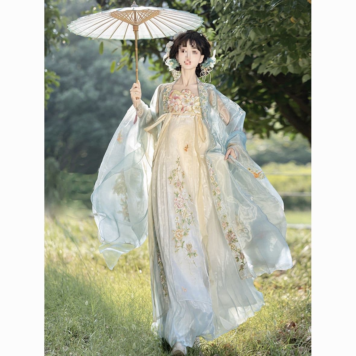 [White Peony] Original Hanfu Women Heavy Embroidery Wide-Sleeve Shirt Tang Style Hezi Skirt One-Piece Spring/Summer/Autumn