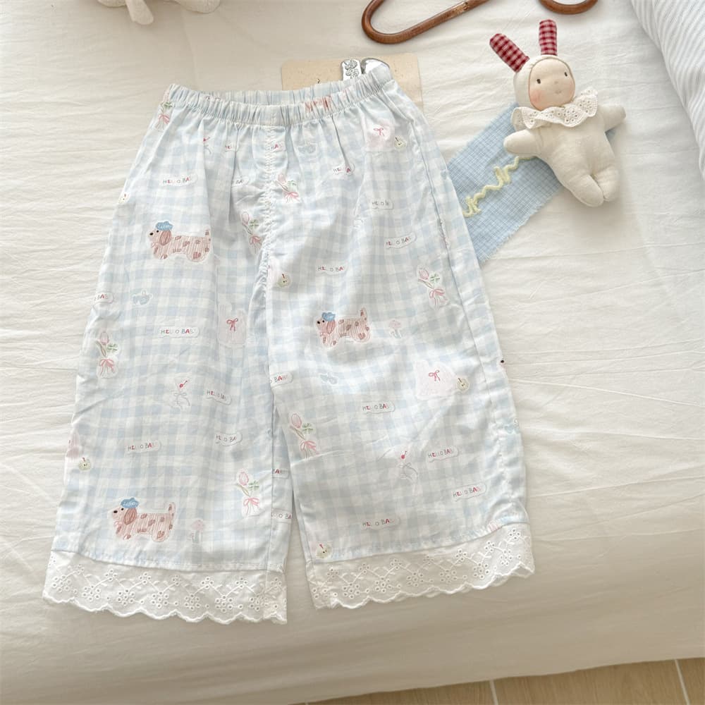Sweet Xiaosi Girls Summer New Arrival Summer Children Cool Casual Pants Cartoon Plaid Mosquito-Repellent Pants Casual Trousers Trendy