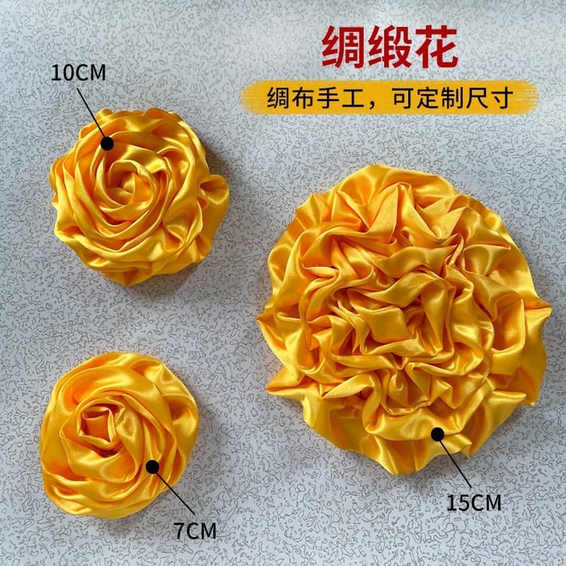 Gold Satin Yellow Flower Ball, Handmade DIY Rose Decorative Satin Flower Ball for Grand Opening Ribbon Cutting Ceremony