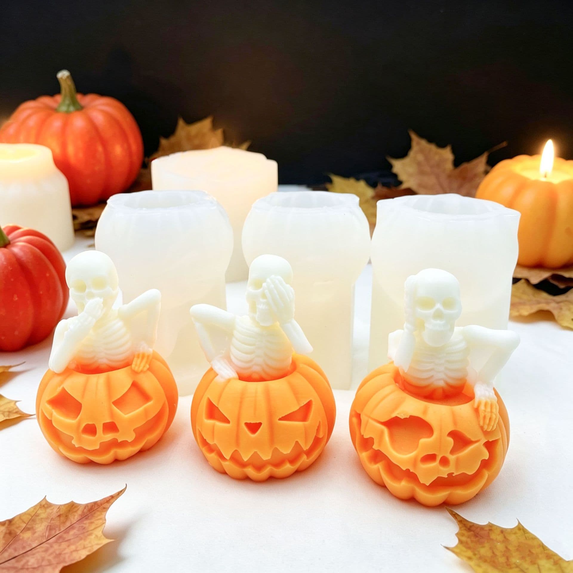 Halloween Pumpkin Skull Candle Mold Halloween Day Atmosphere Don't Hear Don't Tell Don't Look Skull Silicone Mold