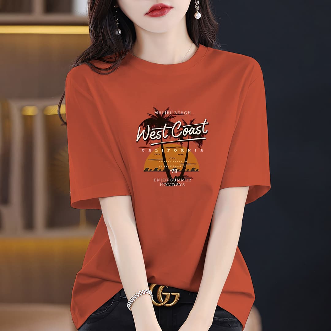Korean-Style High-End Orange-Red Short-Sleeve T-Shirt for Women, Summer 2026, Loose Fit, Slimming, Elegant, Lazy Style Cotton Top