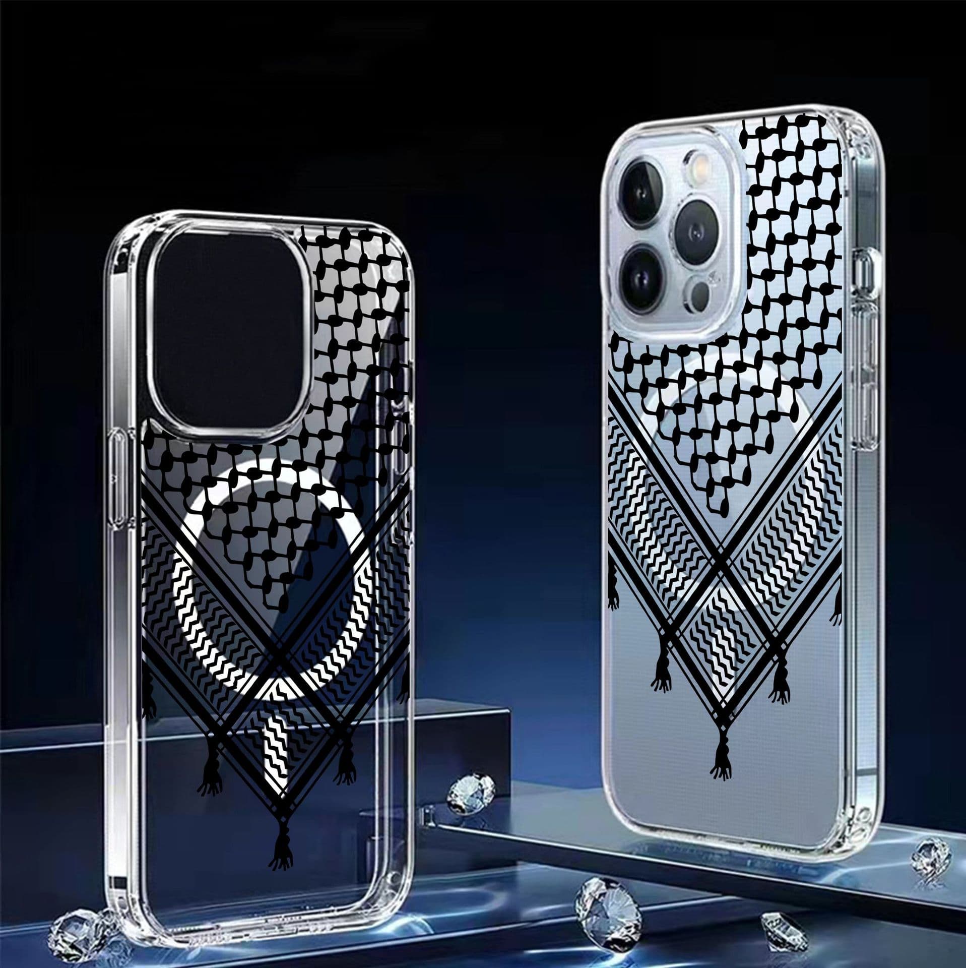 Checkered Pattern Magnetic Case Compatible with Apple iPhone 15/16/17 Pro Max Transparent Full Coverage Phone Cover Protective Case