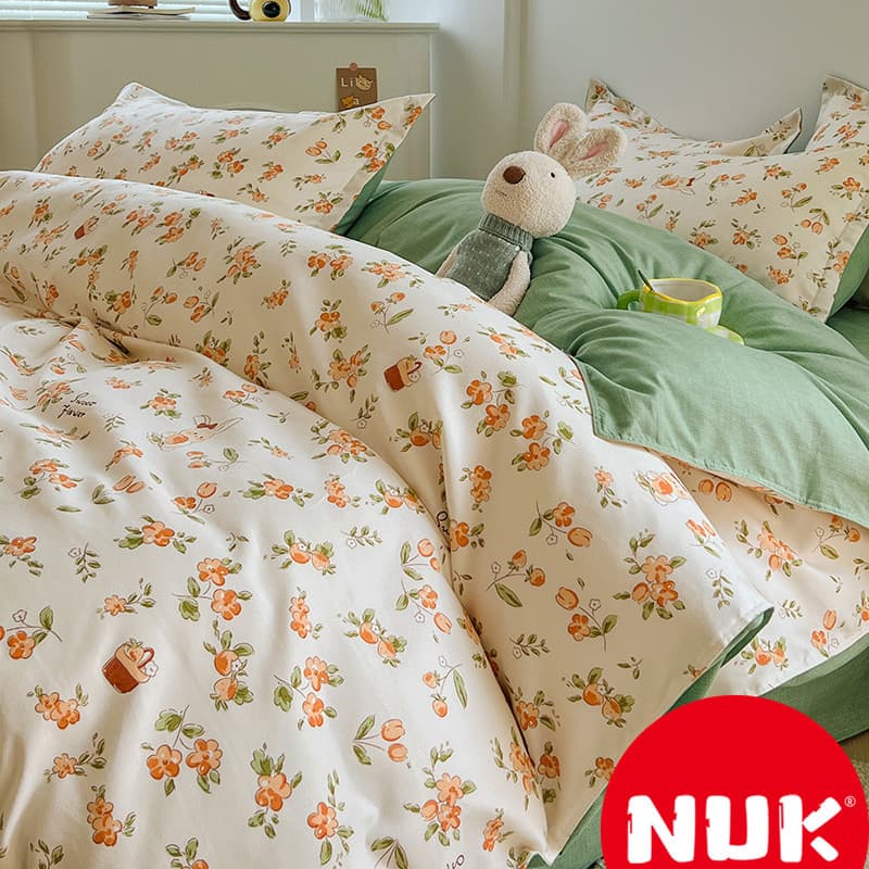 Authentic small fresh pure twill cotton twill brushed bed four-piece set thickened washed cotton bed sheet and quilt cover three-piece set