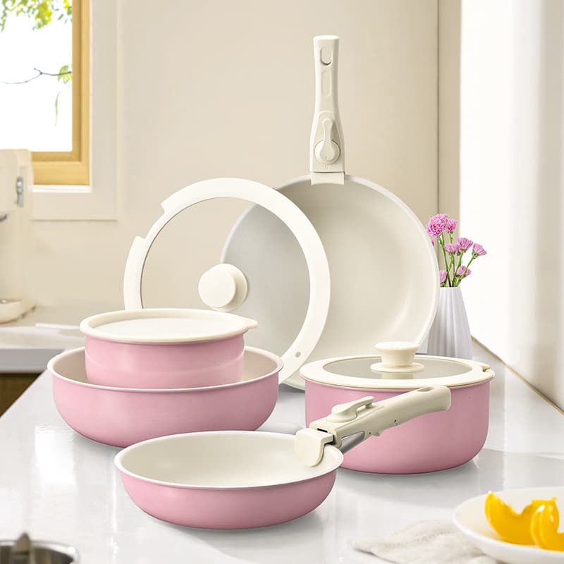 Cross-border Pot Detachable Handle Cookware Set Non-Stick Pan Set Frying Pan Saucepan Flat Pan