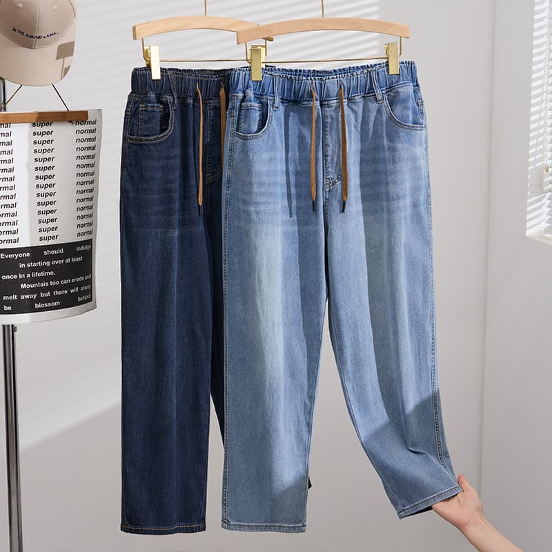 Summer fat MM elastic slimming dad pants plus fat plus size women's 200 catties jeans N4025