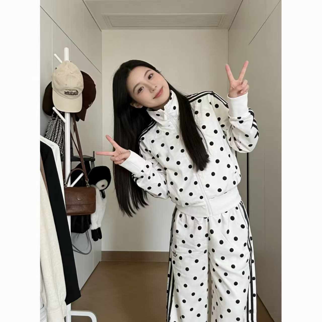 Overseas Trade Cross-border 2026 New Polka Dot Stand Collar Sports Jacket Women Loose Casual Three-Stripe Coat