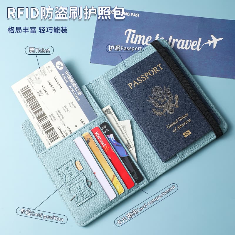 Amazon Travel Passport Holder RFID-Blocking Multi-Function Document Wallet PU Leather In Stock Custom Passport Cover