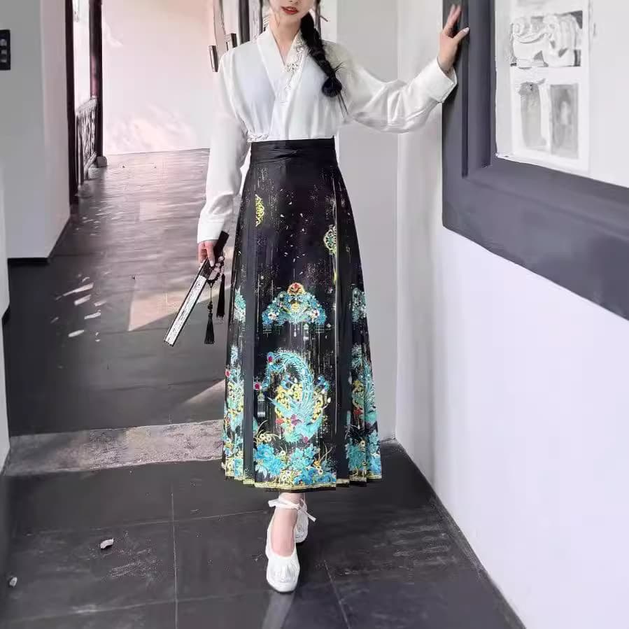 Summer/Autumn Mamian Skirt New Chinese-Style National Flare Skirt for Women, Original Design Heavy-Duty Vintage High-Waist Slimming Satin