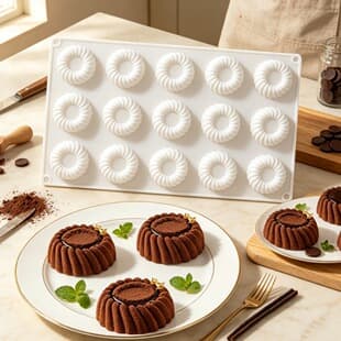 15-Cavity Spiral Flower Ring Mousse Cake Mold Baking Tool Cookie Chocolate Lava Pudding Silicone Mold